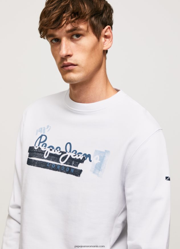 pulover din bumbac cu guler rotunjit bărbați Pepe Jeans alb 6Z0R46877