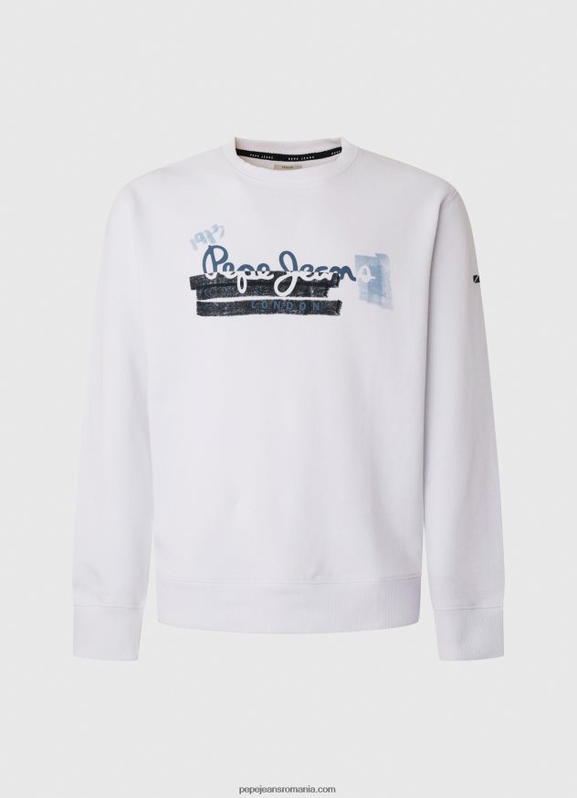 pulover din bumbac cu guler rotunjit bărbați Pepe Jeans alb 6Z0R46877