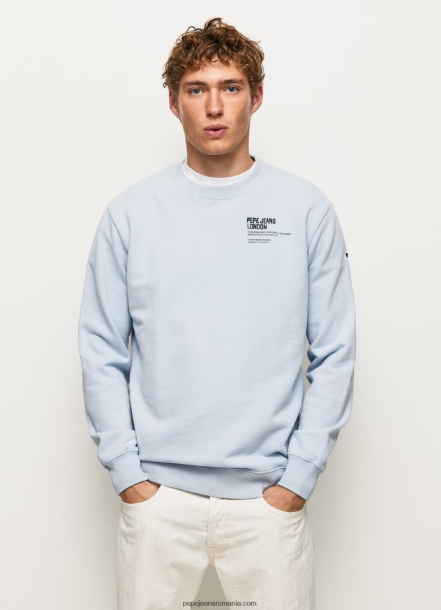 pulover din bumbac cu guler rotunjit bărbați Pepe Jeans albastru înălbitor 6Z0R46869