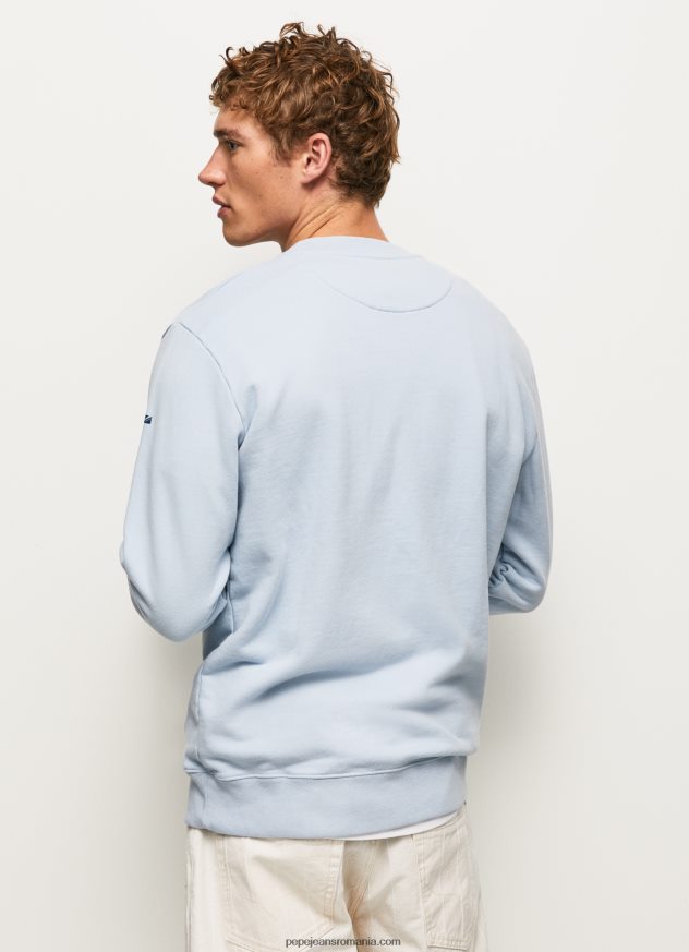 pulover din bumbac cu guler rotunjit bărbați Pepe Jeans albastru înălbitor 6Z0R46869