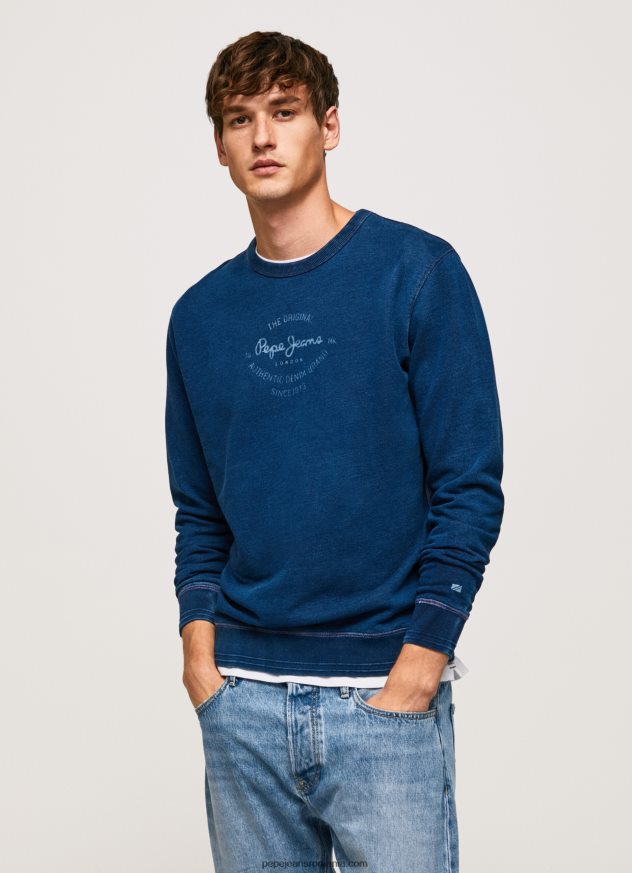 pulover din bumbac cu guler rotunjit bărbați Pepe Jeans indigo 6Z0R46868