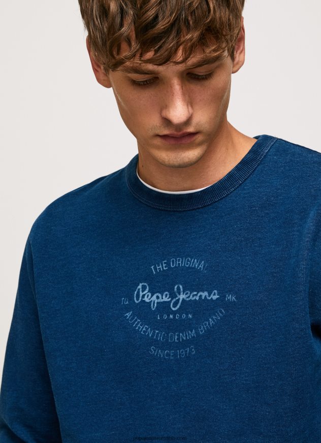 pulover din bumbac cu guler rotunjit bărbați Pepe Jeans indigo 6Z0R46868