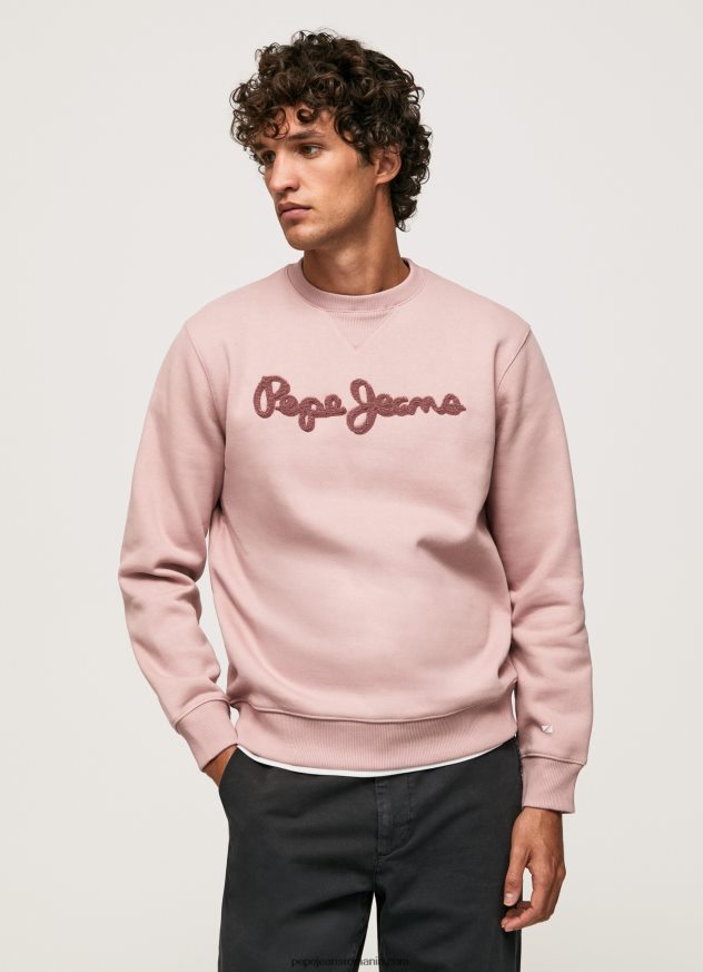 pulover din bumbac cu logo brodat bărbați Pepe Jeans înălbitor roz 6Z0R46882