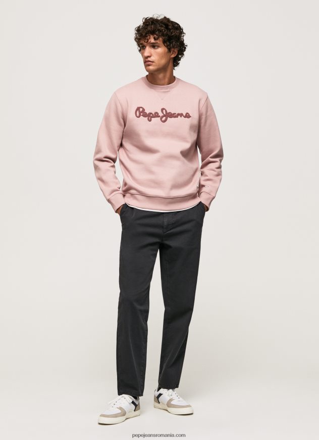 pulover din bumbac cu logo brodat bărbați Pepe Jeans înălbitor roz 6Z0R46882
