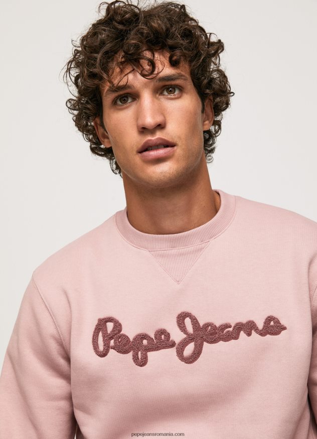 pulover din bumbac cu logo brodat bărbați Pepe Jeans înălbitor roz 6Z0R46882