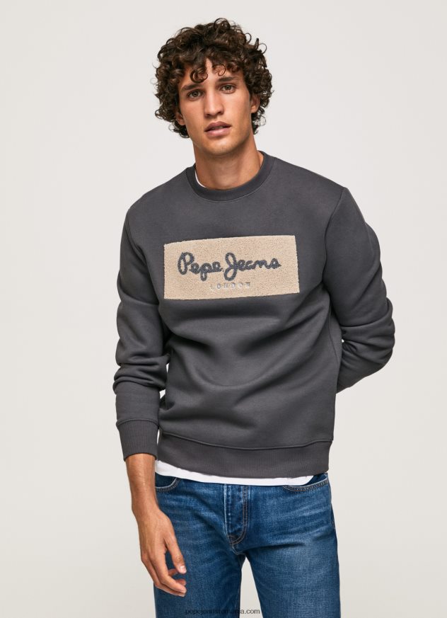 pulover din bumbac cu logo brodat bărbați Pepe Jeans negru spalat 6Z0R46872