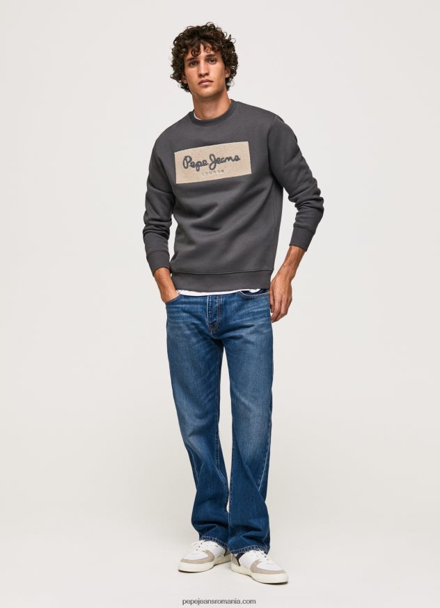 pulover din bumbac cu logo brodat bărbați Pepe Jeans negru spalat 6Z0R46872