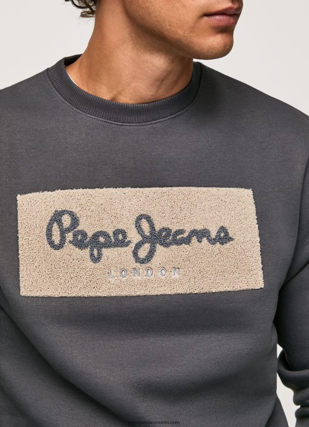 pulover din bumbac cu logo brodat bărbați Pepe Jeans negru spalat 6Z0R46872