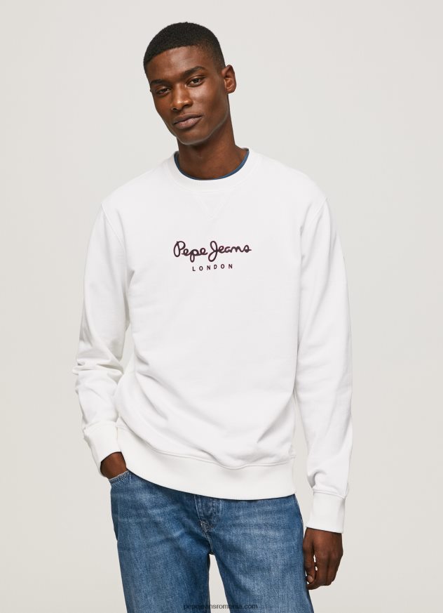 pulover din bumbac cu logo imprimat bărbați Pepe Jeans alb 6Z0R46880