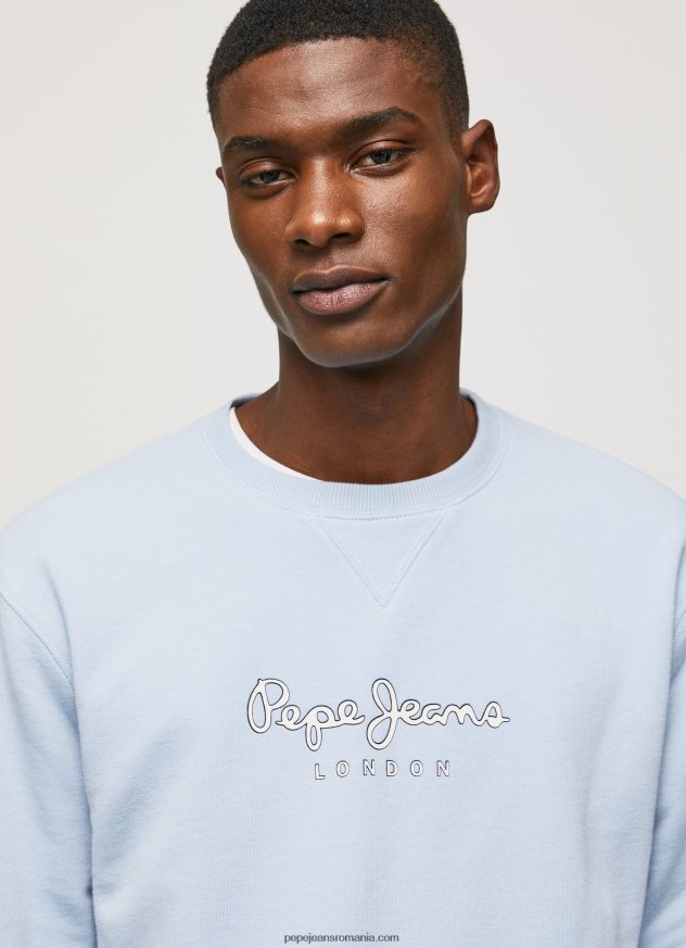 pulover din bumbac cu logo imprimat bărbați Pepe Jeans albastru înălbitor 6Z0R46876
