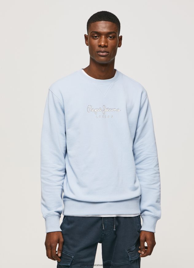 pulover din bumbac cu logo imprimat bărbați Pepe Jeans albastru înălbitor 6Z0R46876