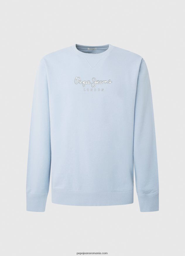 pulover din bumbac cu logo imprimat bărbați Pepe Jeans albastru înălbitor 6Z0R46876