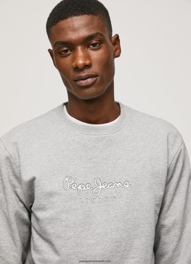 pulover din bumbac cu logo imprimat bărbați Pepe Jeans marnă cenușie 6Z0R46895