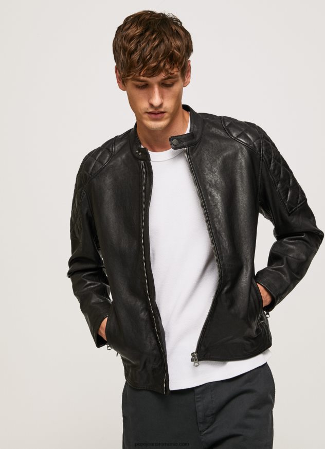geacă biker din piele de miel bărbați Pepe Jeans negru 6Z0R46835