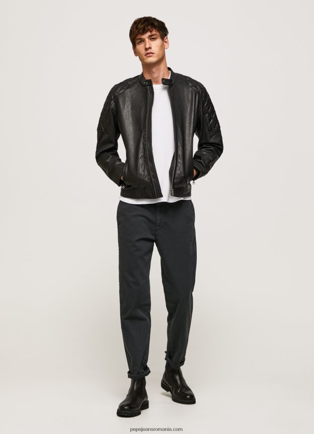 geacă biker din piele de miel bărbați Pepe Jeans negru 6Z0R46835