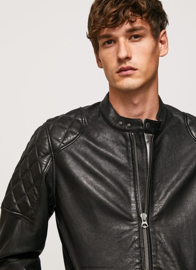 geacă biker din piele de miel bărbați Pepe Jeans negru 6Z0R46835