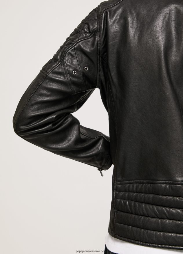 geacă biker din piele de miel bărbați Pepe Jeans negru 6Z0R46835