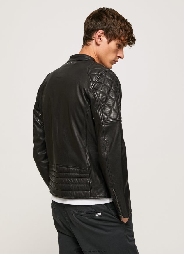 geacă biker din piele de miel bărbați Pepe Jeans negru 6Z0R46835