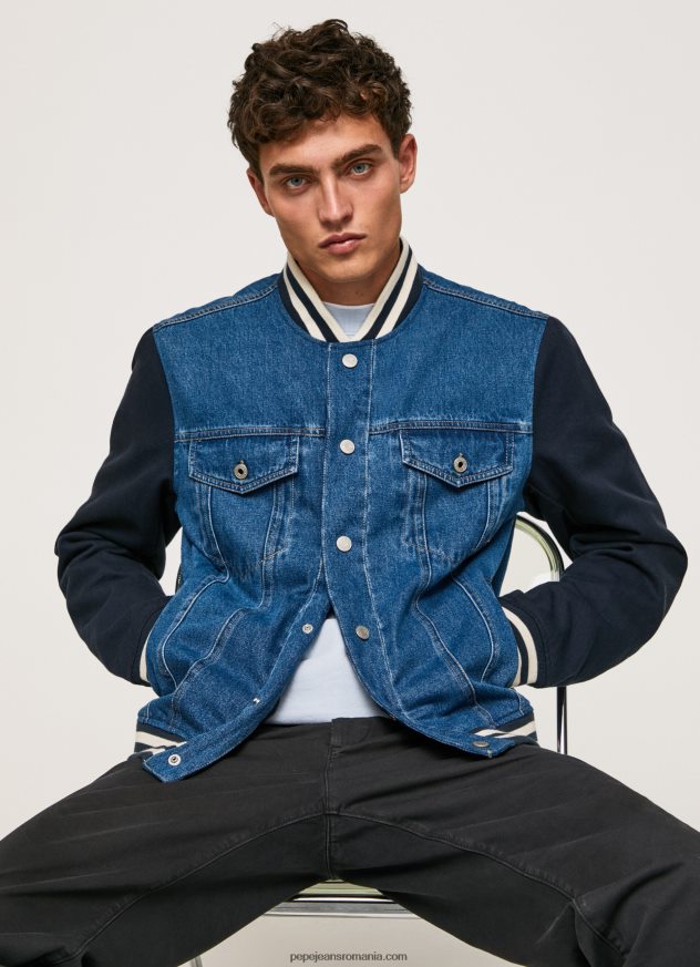 jachetă din stofă combinată bărbați Pepe Jeans denim 6Z0R46846