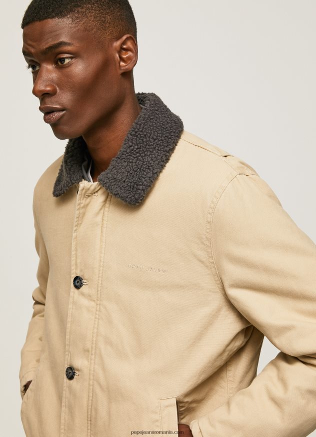 jachetă pufă scurtă din pânză bărbați Pepe Jeans piatră 6Z0R46838