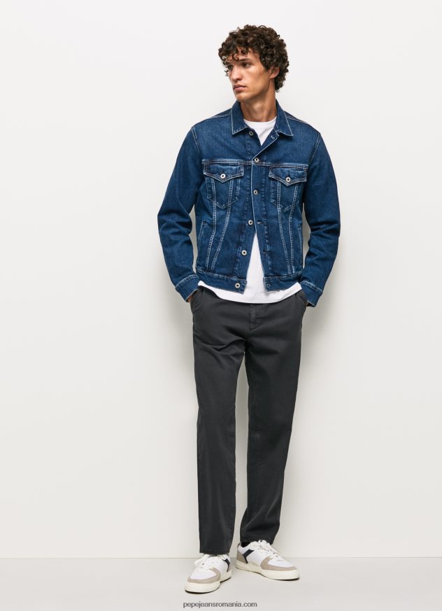 pantaloni chino largi bărbați Pepe Jeans negru spalat 6Z0R461103