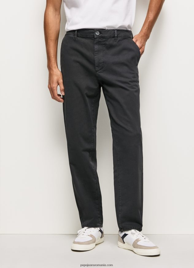 pantaloni chino largi bărbați Pepe Jeans negru spalat 6Z0R461103