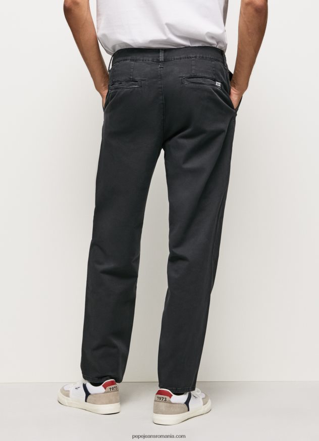 pantaloni chino largi bărbați Pepe Jeans negru spalat 6Z0R461103