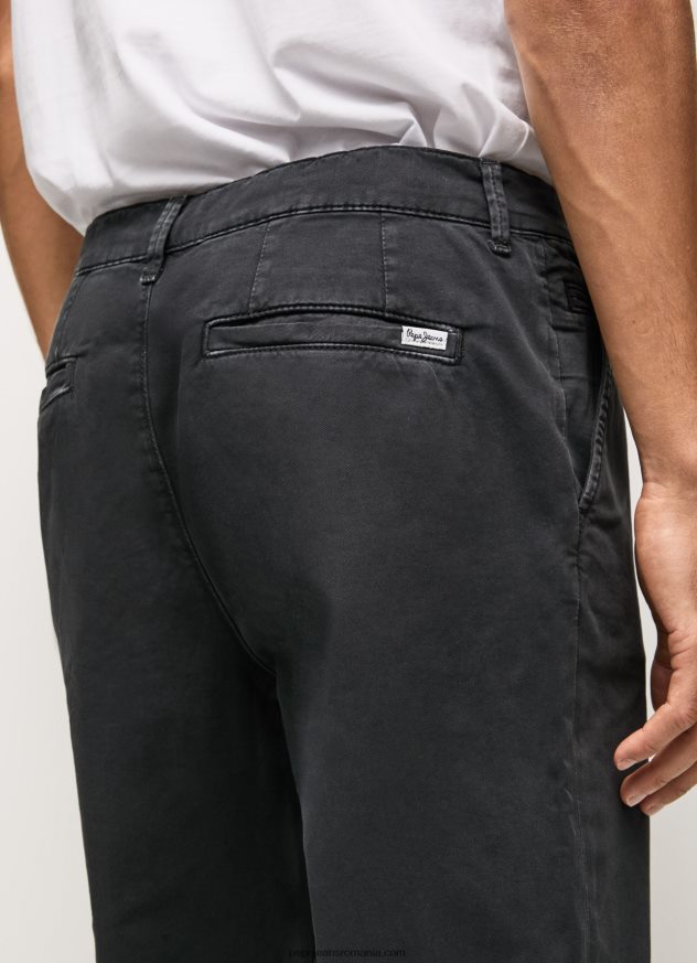 pantaloni chino largi bărbați Pepe Jeans negru spalat 6Z0R461103