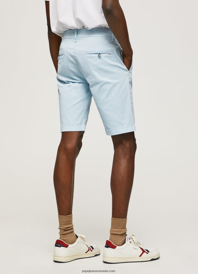 pantaloni scurți chino din bumbac bărbați Pepe Jeans albastru înălbitor 6Z0R461115