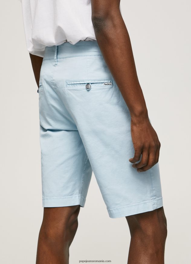 pantaloni scurți chino din bumbac bărbați Pepe Jeans albastru înălbitor 6Z0R461115