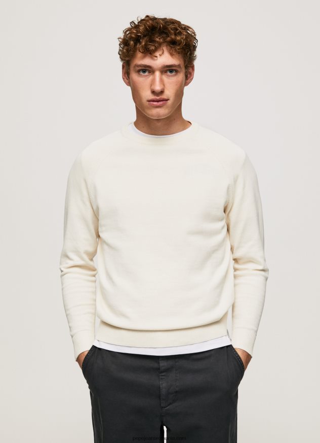 jerseu de bumbac cu guler rotund bărbați Pepe Jeans fildeş 6Z0R46865