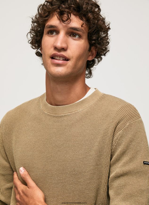 jerseu de bumbac tricotat vafre bărbați Pepe Jeans cămilă 6Z0R46855
