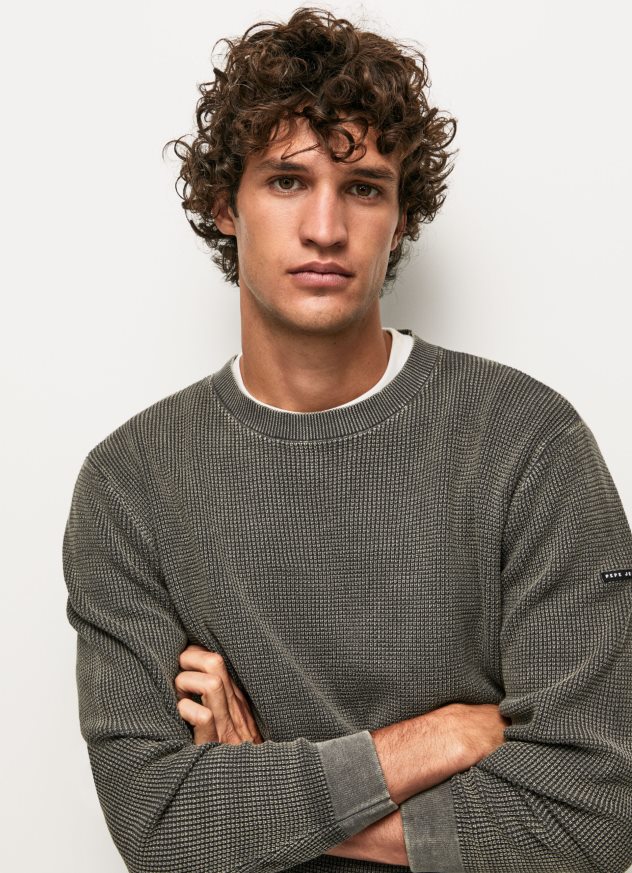 jerseu de bumbac tricotat vafre bărbați Pepe Jeans negru spalat 6Z0R46854