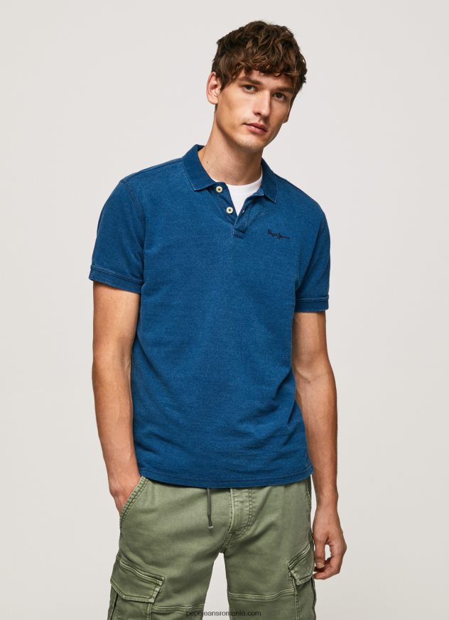 Tricou polo din bumbac cu efect uzat bărbați Pepe Jeans indigo 6Z0R461079