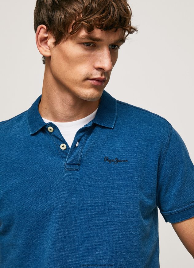 Tricou polo din bumbac cu efect uzat bărbați Pepe Jeans indigo 6Z0R461079