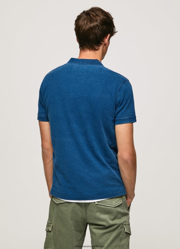 Tricou polo din bumbac cu efect uzat bărbați Pepe Jeans indigo 6Z0R461079