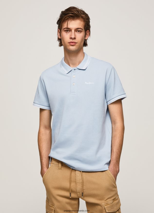 tricou polo cu logo brodat piqué bărbați Pepe Jeans albastru înălbitor 6Z0R461080