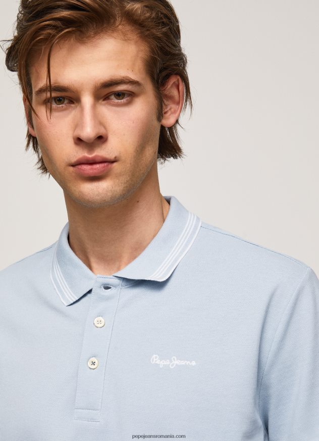 tricou polo cu logo brodat piqué bărbați Pepe Jeans albastru înălbitor 6Z0R461080