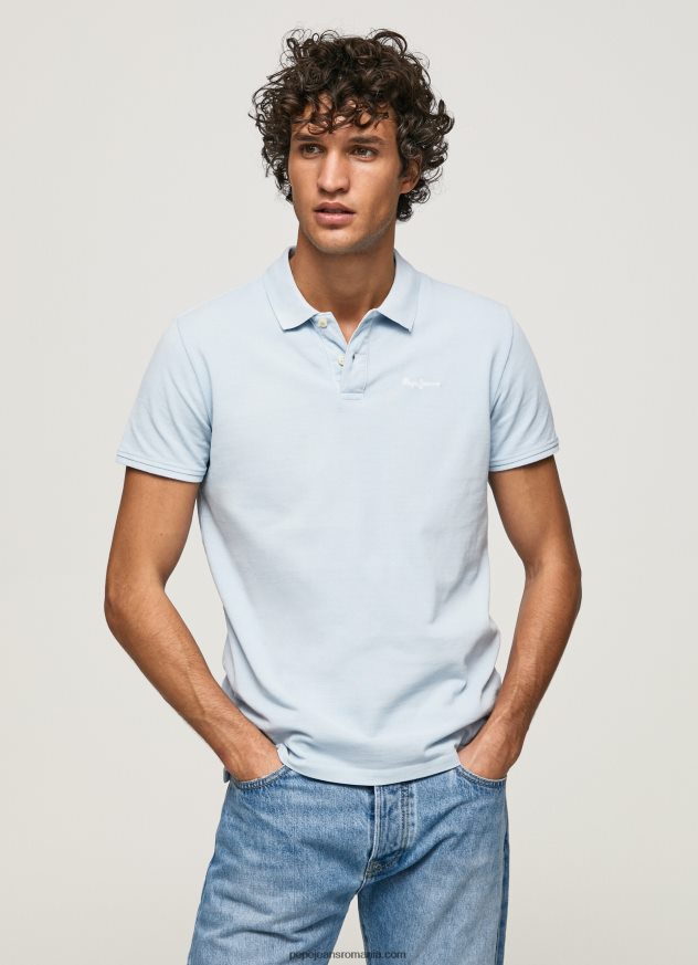 tricou polo cu logo brodat piqué bărbați Pepe Jeans albastru înălbitor 6Z0R461096