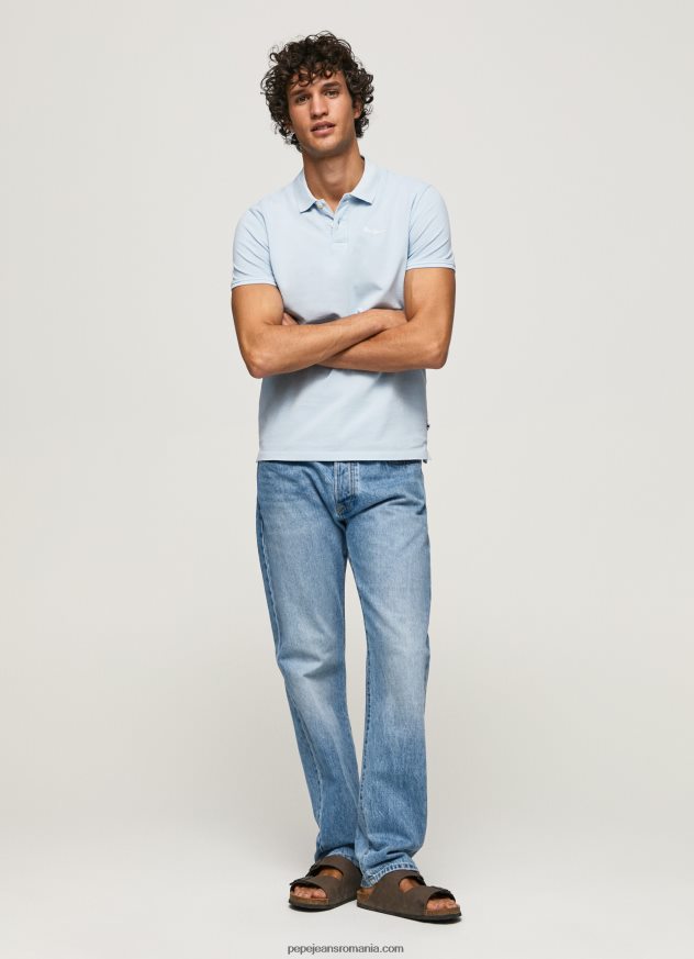 tricou polo cu logo brodat piqué bărbați Pepe Jeans albastru înălbitor 6Z0R461096