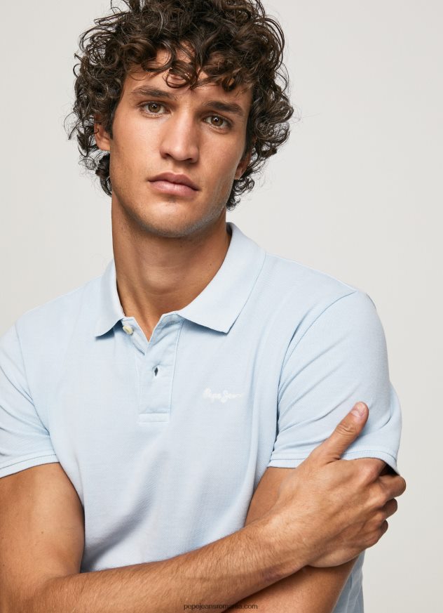 tricou polo cu logo brodat piqué bărbați Pepe Jeans albastru înălbitor 6Z0R461096