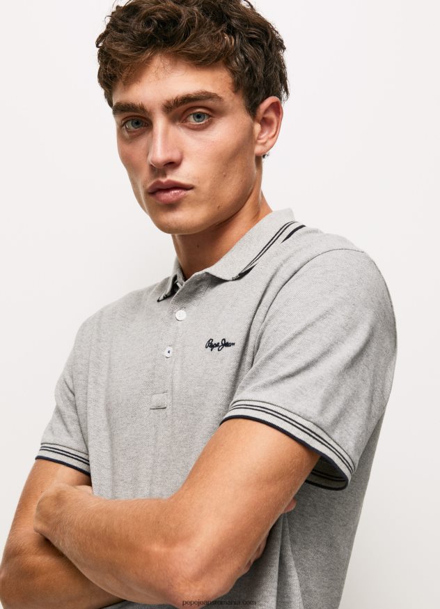 tricou polo cu logo brodat piqué bărbați Pepe Jeans marnă cenușie 6Z0R461077