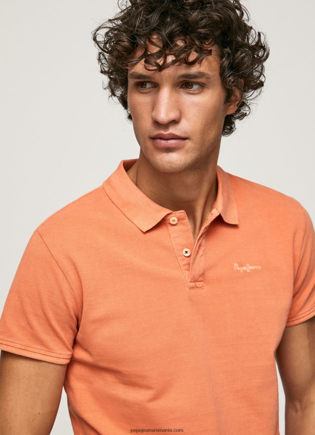 tricou polo cu logo brodat piqué bărbați Pepe Jeans portocala de dovleac 6Z0R461095