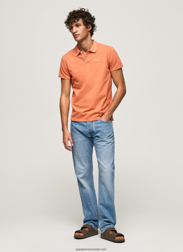 tricou polo cu logo brodat piqué bărbați Pepe Jeans portocala de dovleac 6Z0R461095