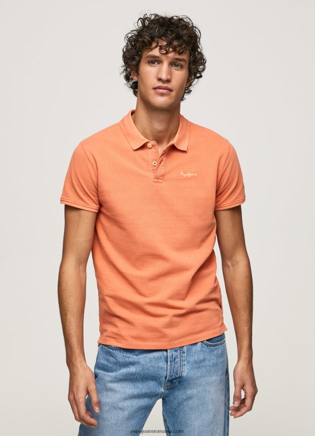 tricou polo cu logo brodat piqué bărbați Pepe Jeans portocala de dovleac 6Z0R461095