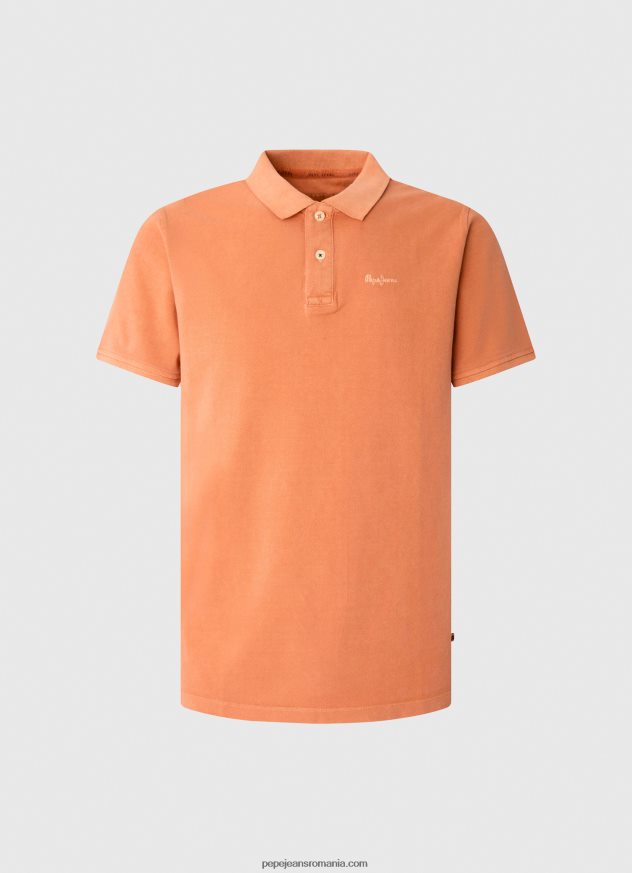 tricou polo cu logo brodat piqué bărbați Pepe Jeans portocala de dovleac 6Z0R461095