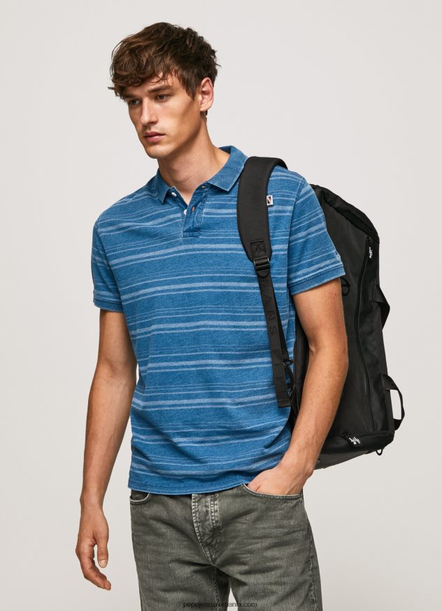 tricou polo din bumbac imprimat cu dungi bărbați Pepe Jeans indigo 6Z0R461083