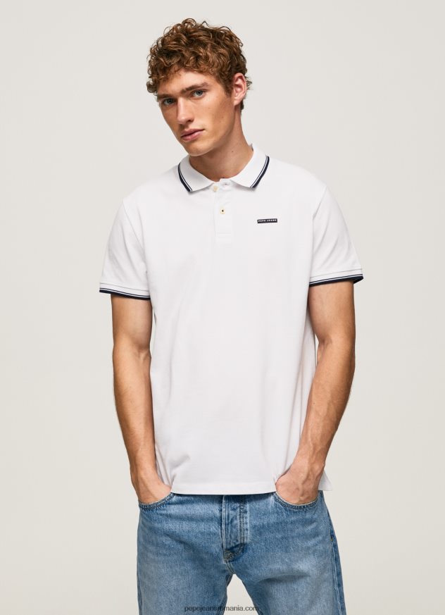 tricou polo din bumbac piqué tuns bărbați Pepe Jeans alb 6Z0R461090
