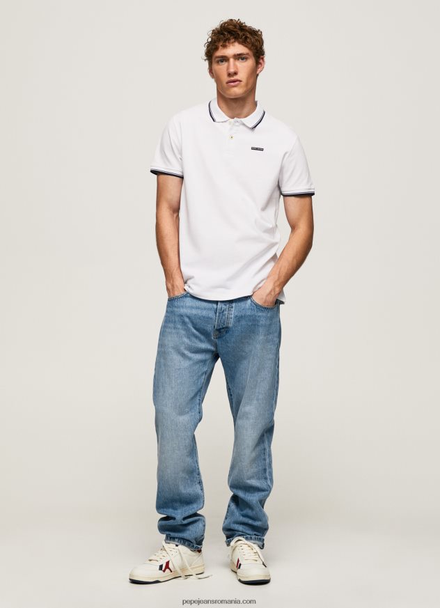 tricou polo din bumbac piqué tuns bărbați Pepe Jeans alb 6Z0R461090