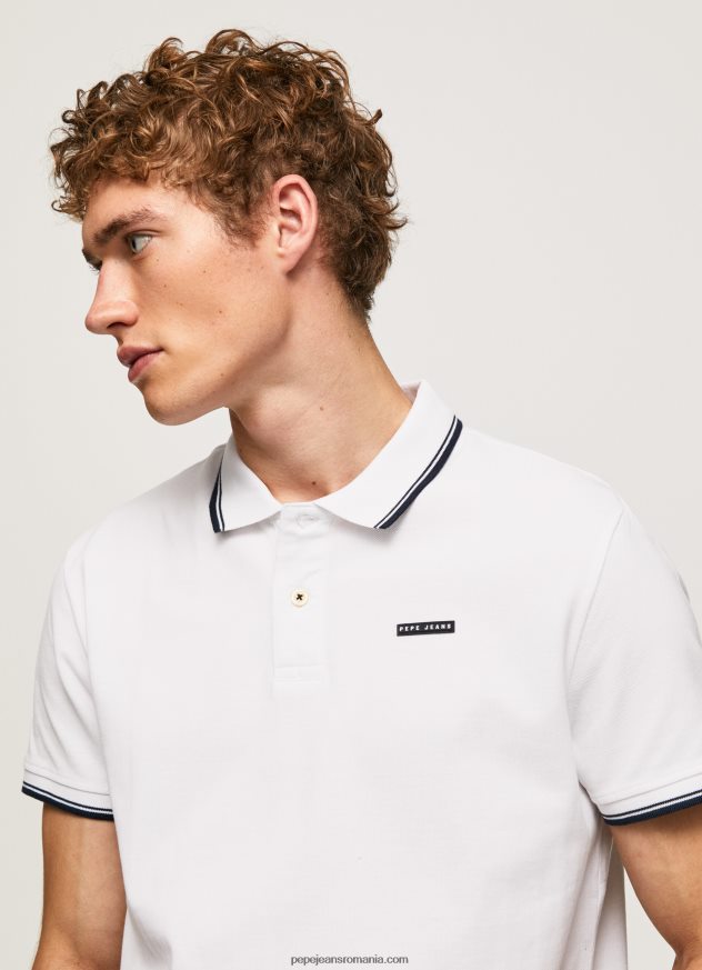 tricou polo din bumbac piqué tuns bărbați Pepe Jeans alb 6Z0R461090